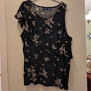 Apt. 9 Black Floral Ruffle Blouse